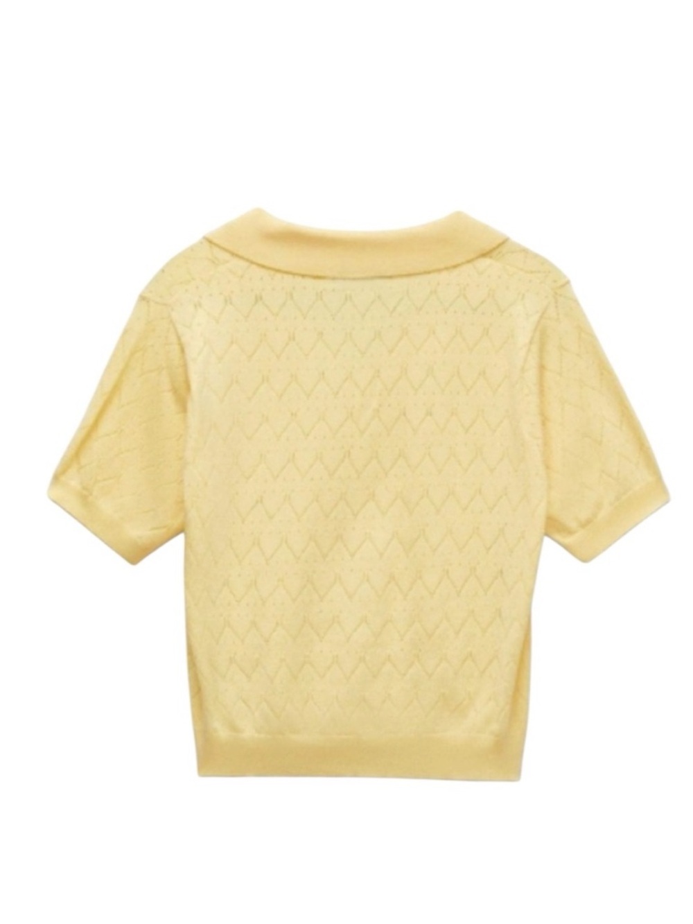 ZARA Womens Pointelle Knit Polo Yellow Size Medium - Picture 11 of 11